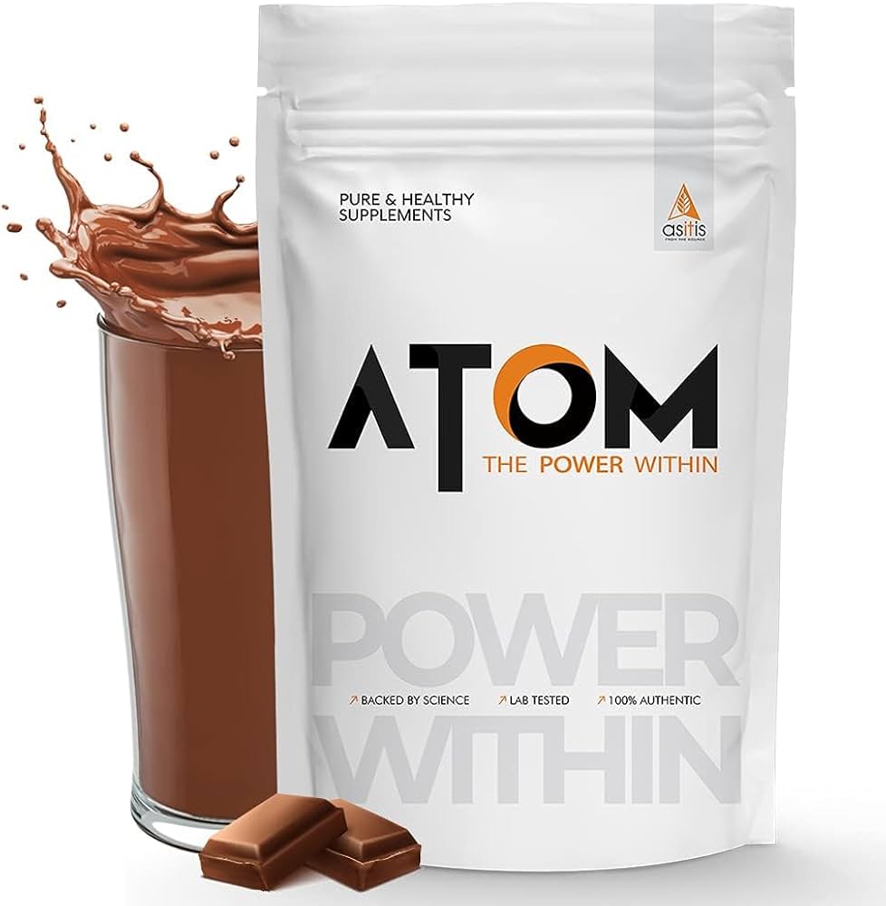 ASITIS Nutrition ATOM Whey Protein 1kg | 27g protein | Choco Hazel Fusion | USA Labdoor Certified | With Digestive Enzymes for better absorption